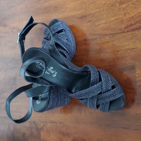 Carmen Saiz navy leather platform size 37 wedge sandals - Picture 8 of 8